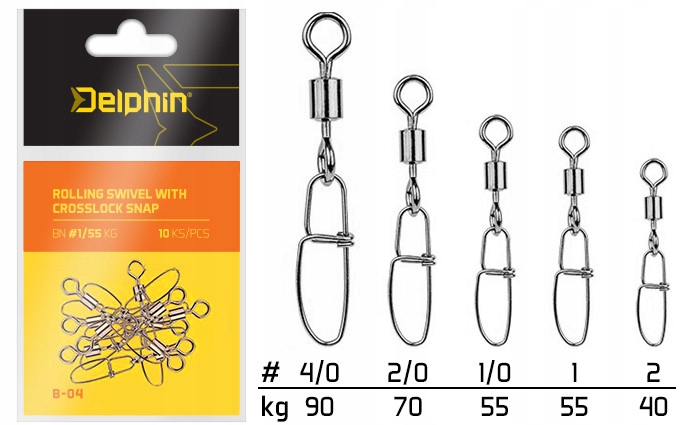 Krętlik rolkowy z agrafką Delphin Crosslock B-04 10szt. 55kg #1/0