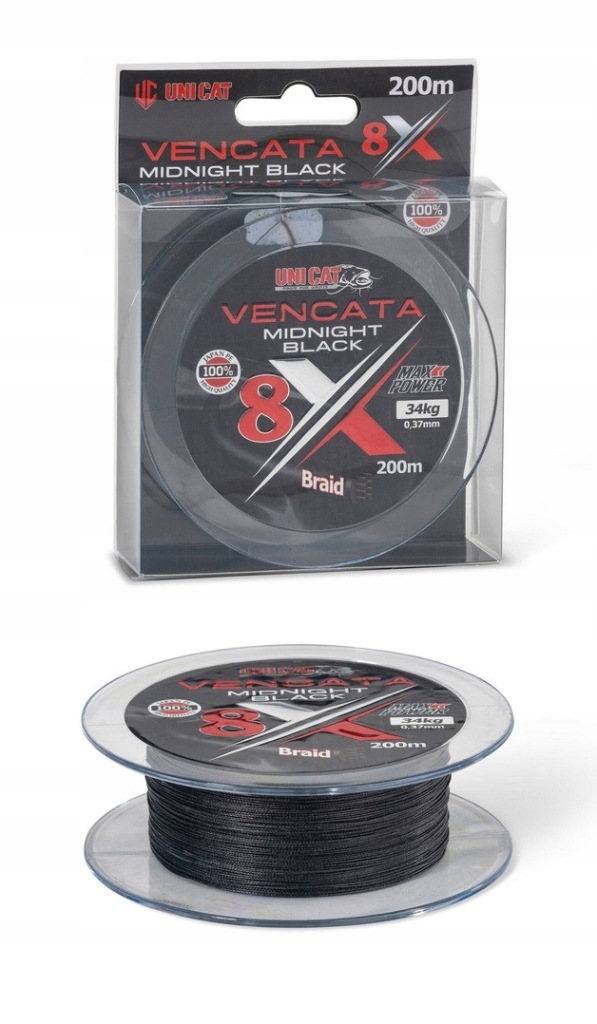 Plecionka Uni Cat Vencata Midnight czarna 200m 0,37mm 34kg