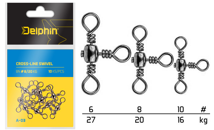 Krętlik potrójny Delphin Cross-Line Swivel 8 20kg